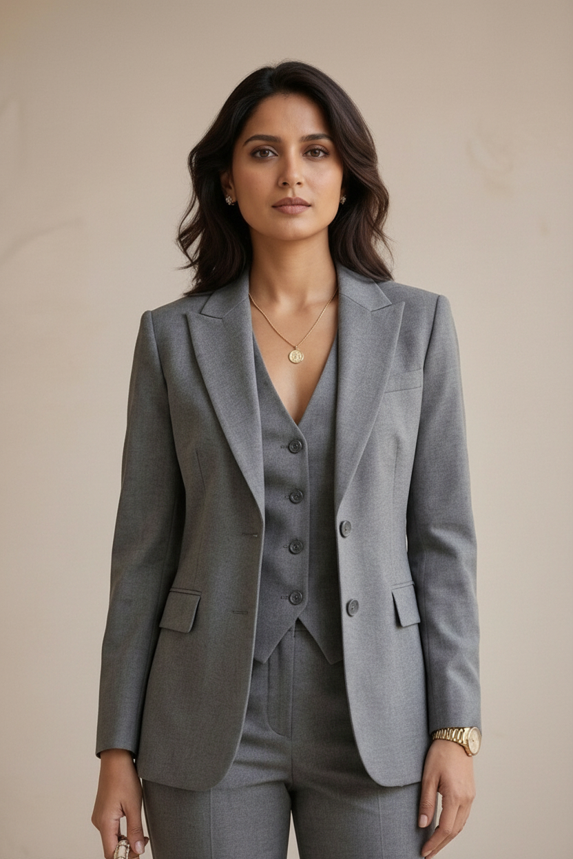 Women's Grey Tailored Blazer, Waistcoat & Trouser Co-Ord Set