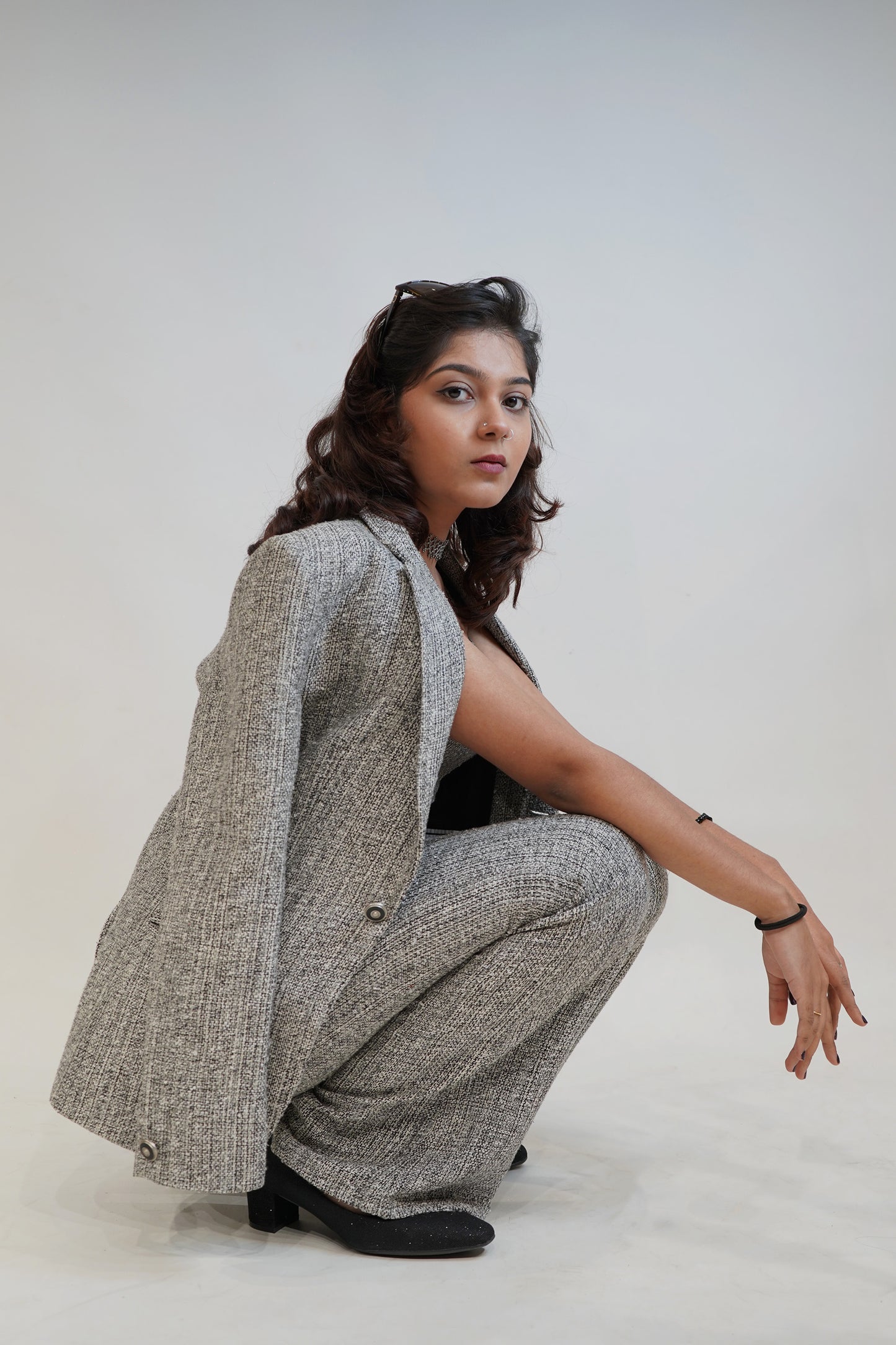 Light Grey textured finish 3 piece co-ord Blazer Set.