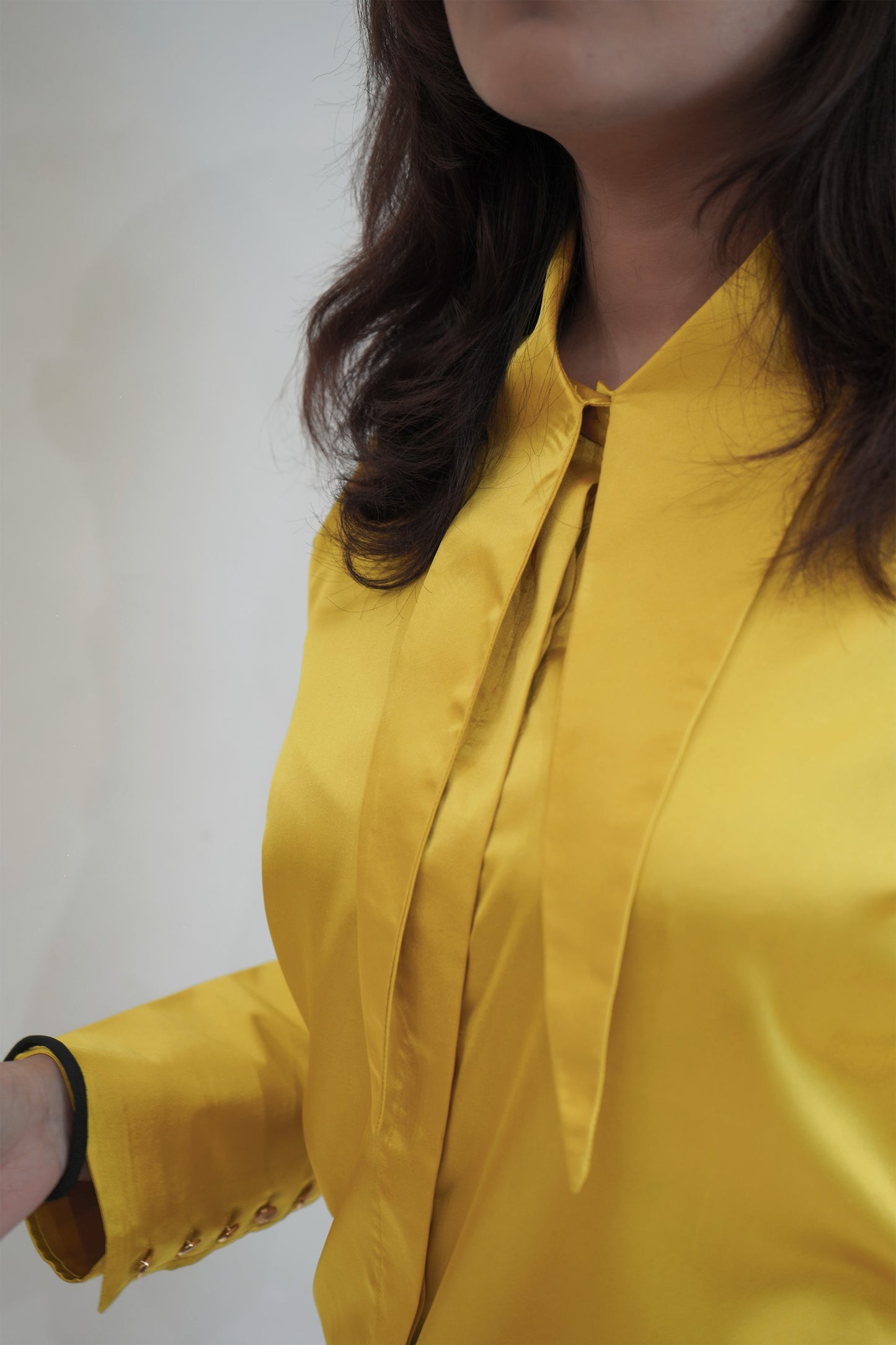 Yellow Satin shirt with pointed collar detail