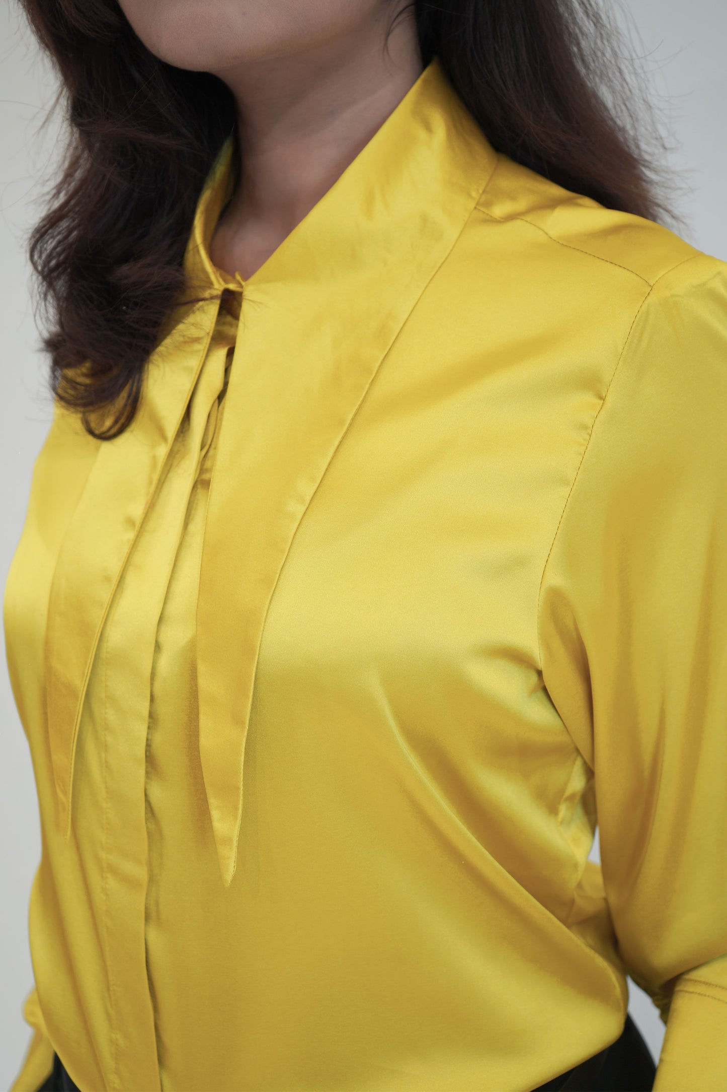 Yellow Satin shirt with pointed collar detail