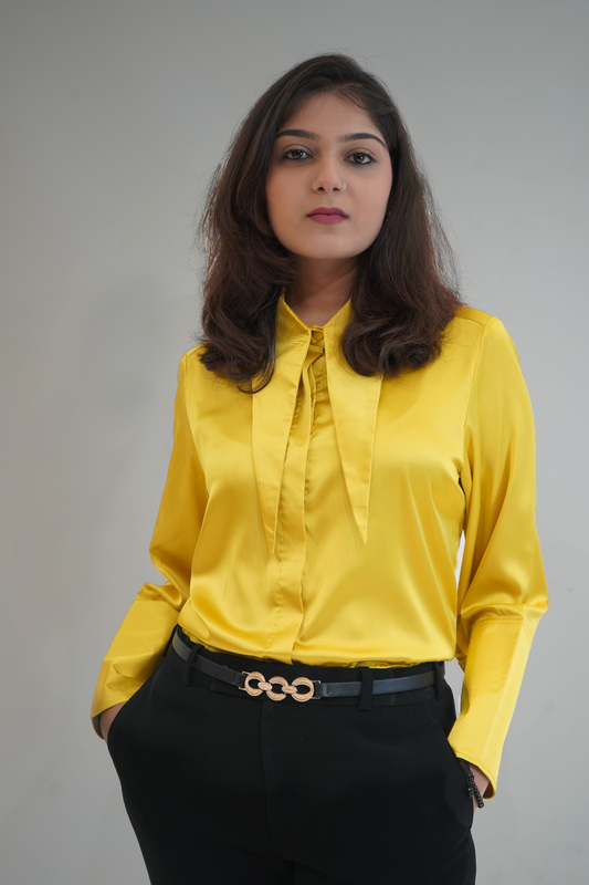 Yellow Satin shirt with pointed collar detail