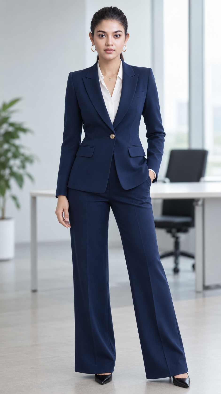 Women's Navy Blue Formal Pant Suit