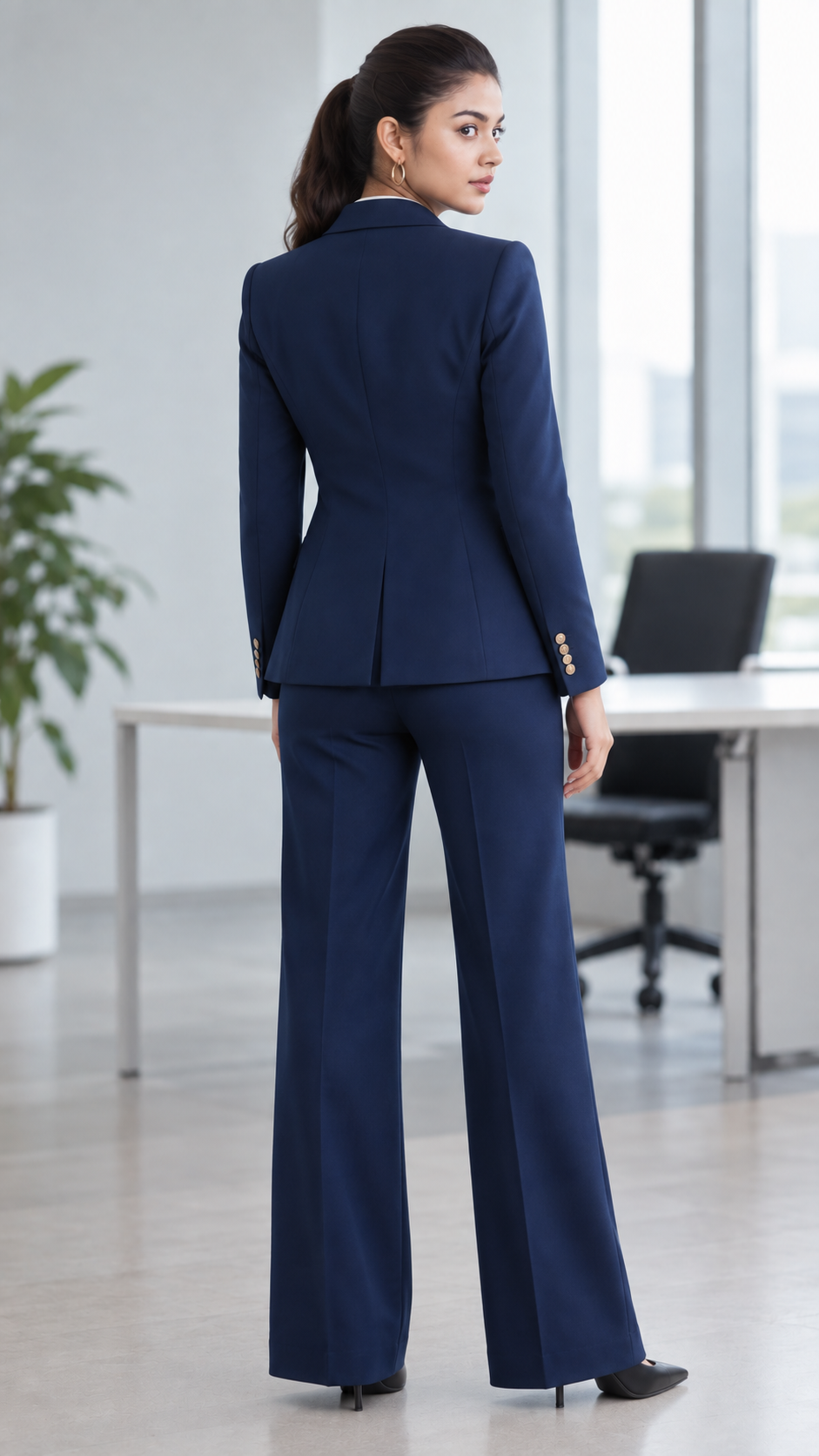 Women's Navy Blue Formal Pant Suit