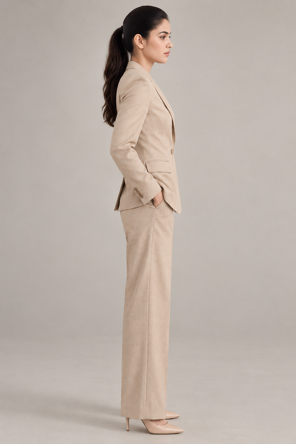 Women's Beige Single-Breasted Formal Suit