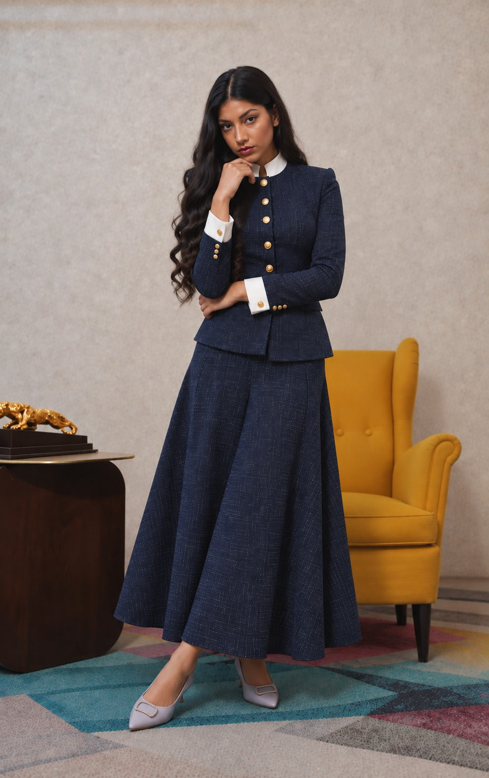 Women2.O Wool navy blue Classic Skirt co-ord set