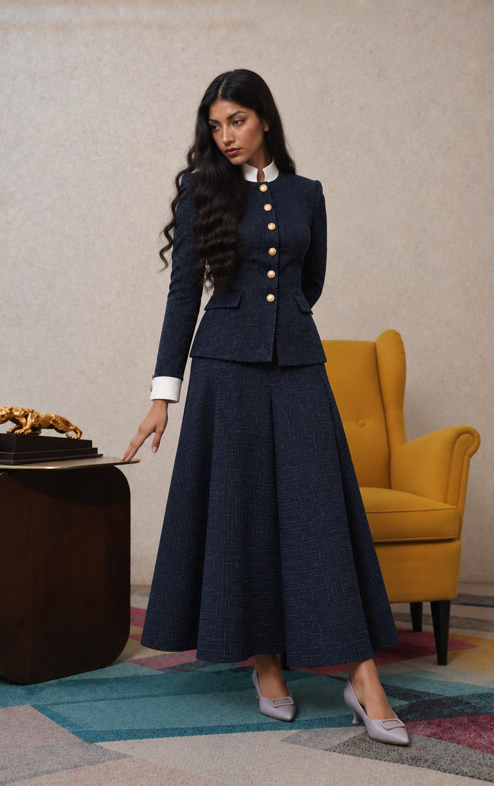 Women2.O Wool navy blue Classic Skirt co-ord set