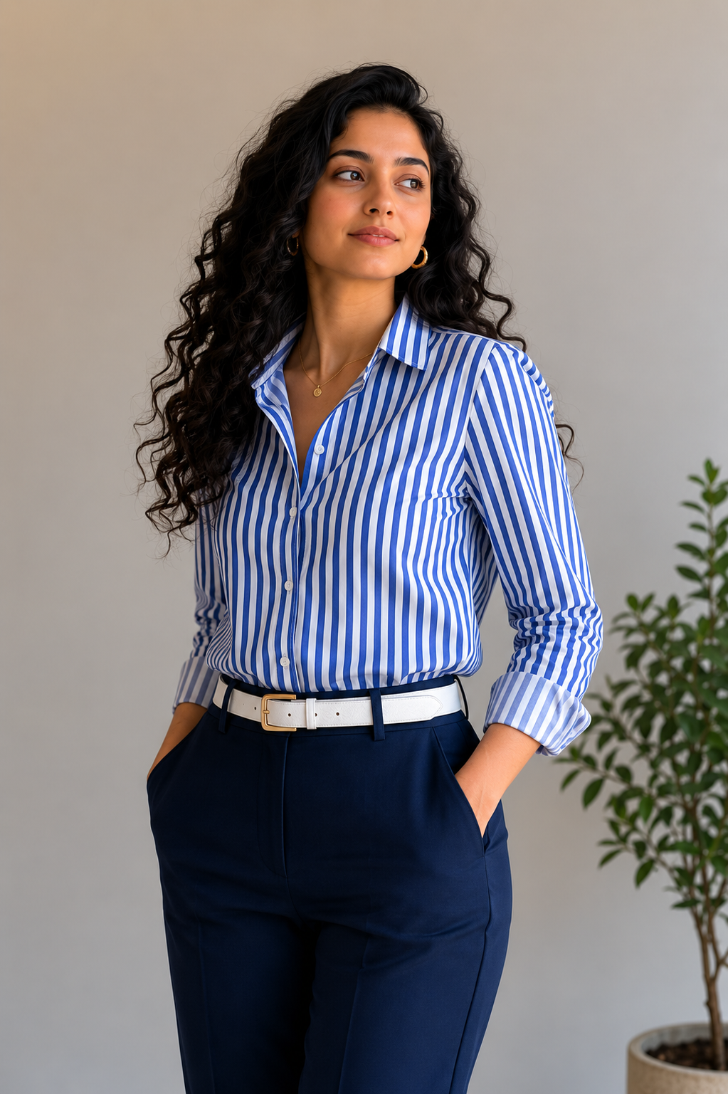 Women's Blue & White Self-Textured Co-ord Suit