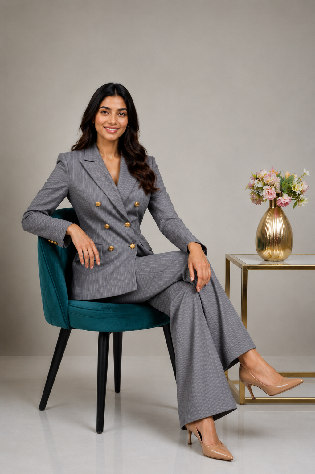 Women's Grey Pinstripe Executive Power Suit.