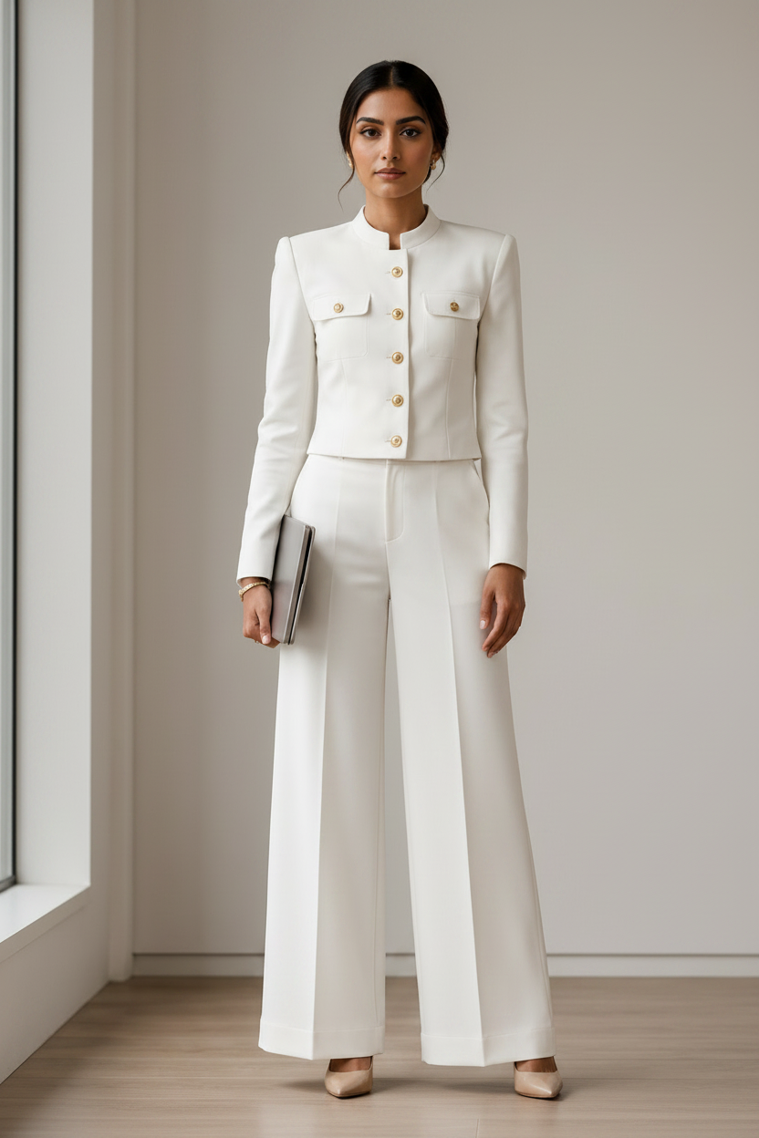 Premium Ivory Office Wear Co-Ord Set for Women | Self-Textured Fabric