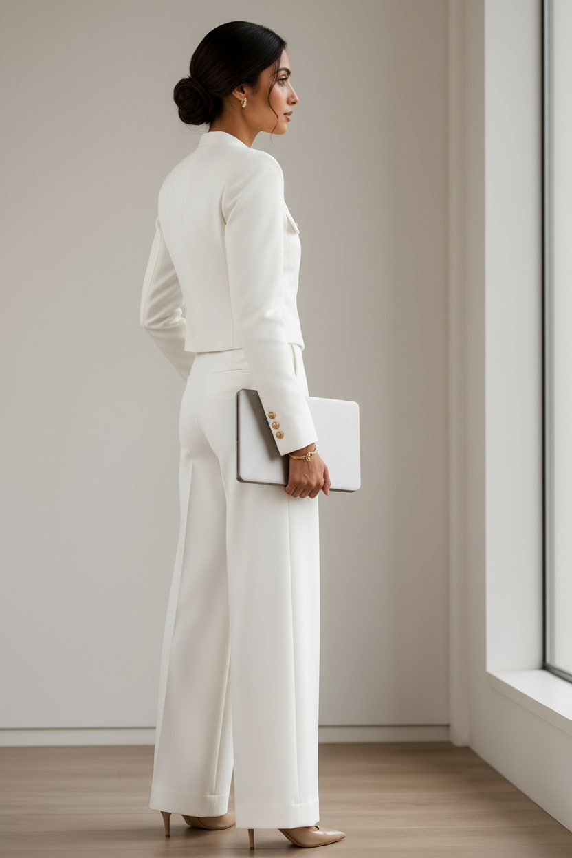 Premium Ivory Office Wear Co-Ord Set for Women | Self-Textured Fabric