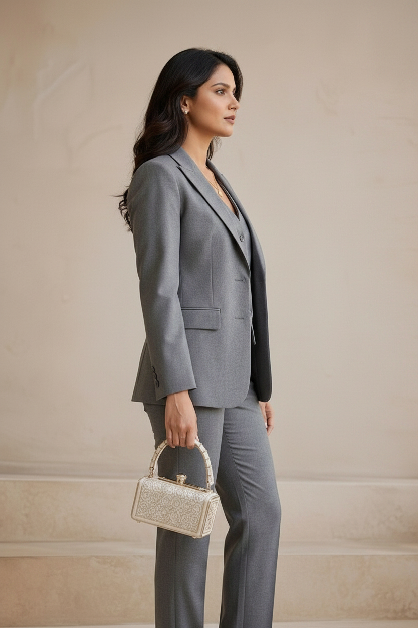 Women's Grey Tailored Blazer, Waistcoat & Trouser Co-Ord Set