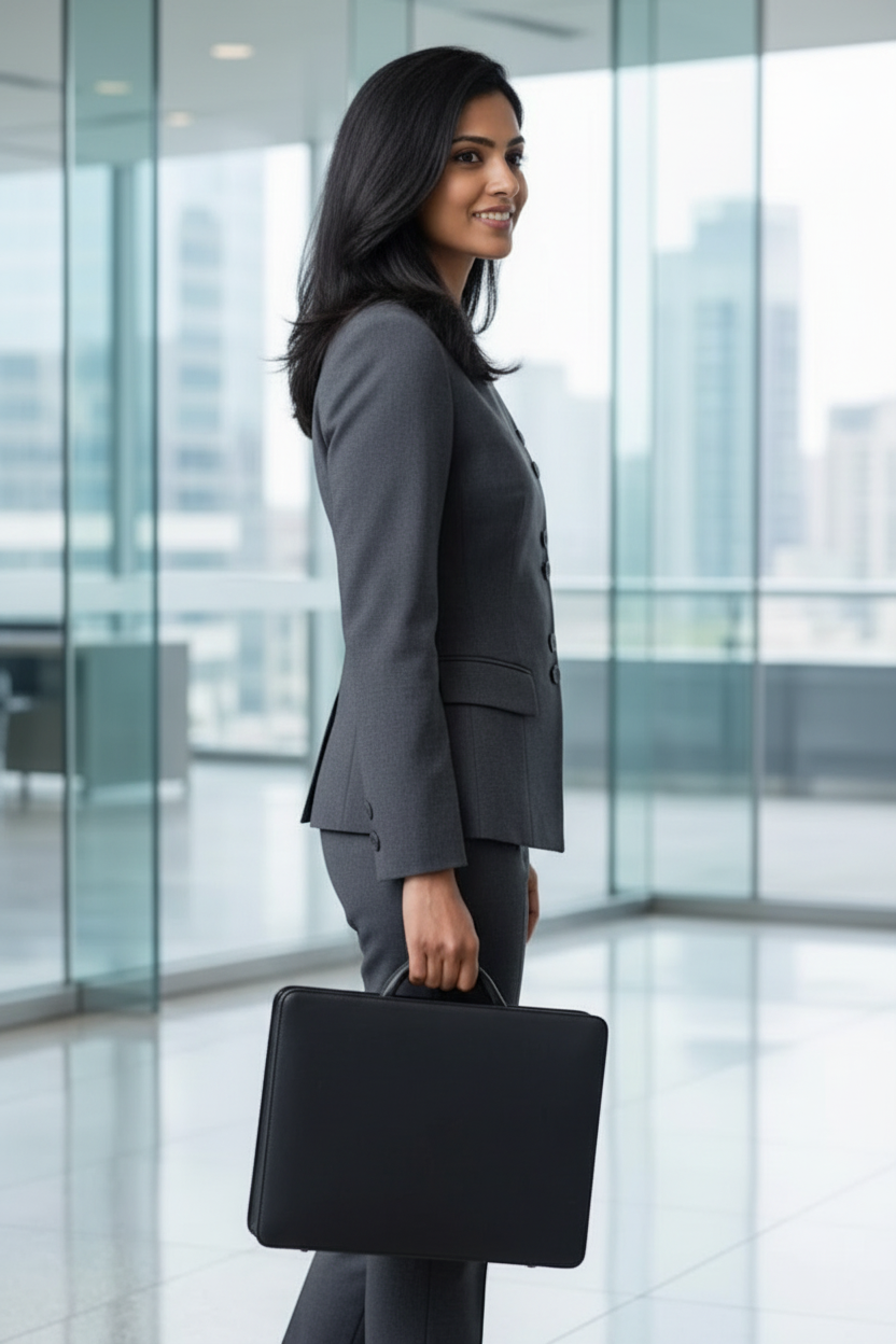 Women's Charcoal Grey Self-Textured Formal Suit Set | Premium Office Wear Blazer & Trousers