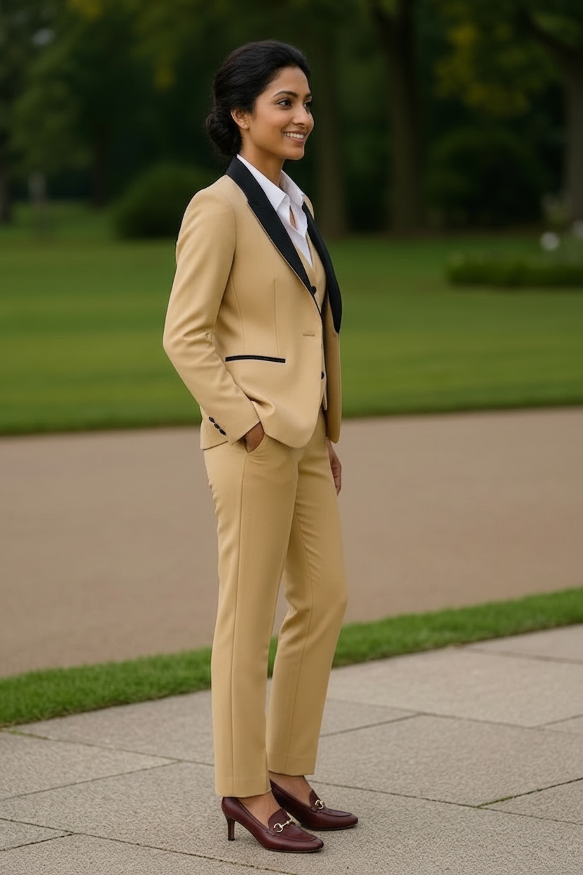 Beige Women’s Formal Three-Piece Power Suit – Blazer, Waistcoat & Tailored Trousers