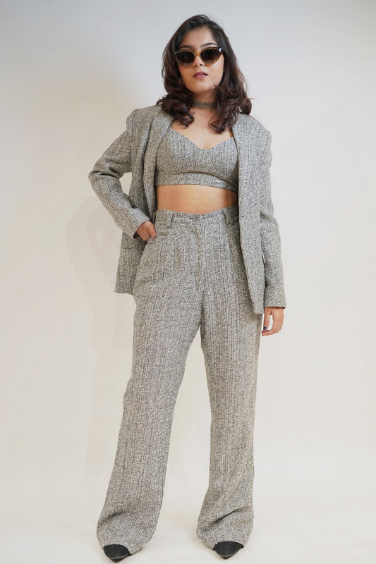 Light Grey textured finish 3 piece co-ord Blazer Set.