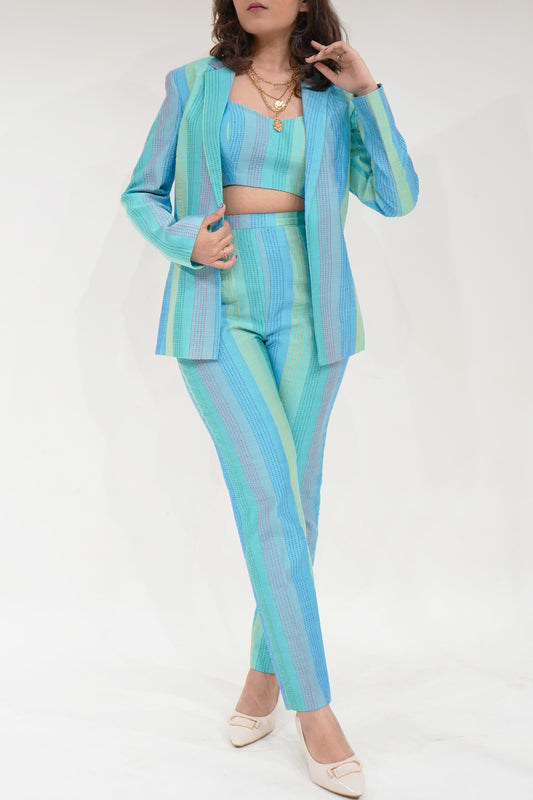Multicolored Cotton Printed 3 piece co-ord Blazer Set.