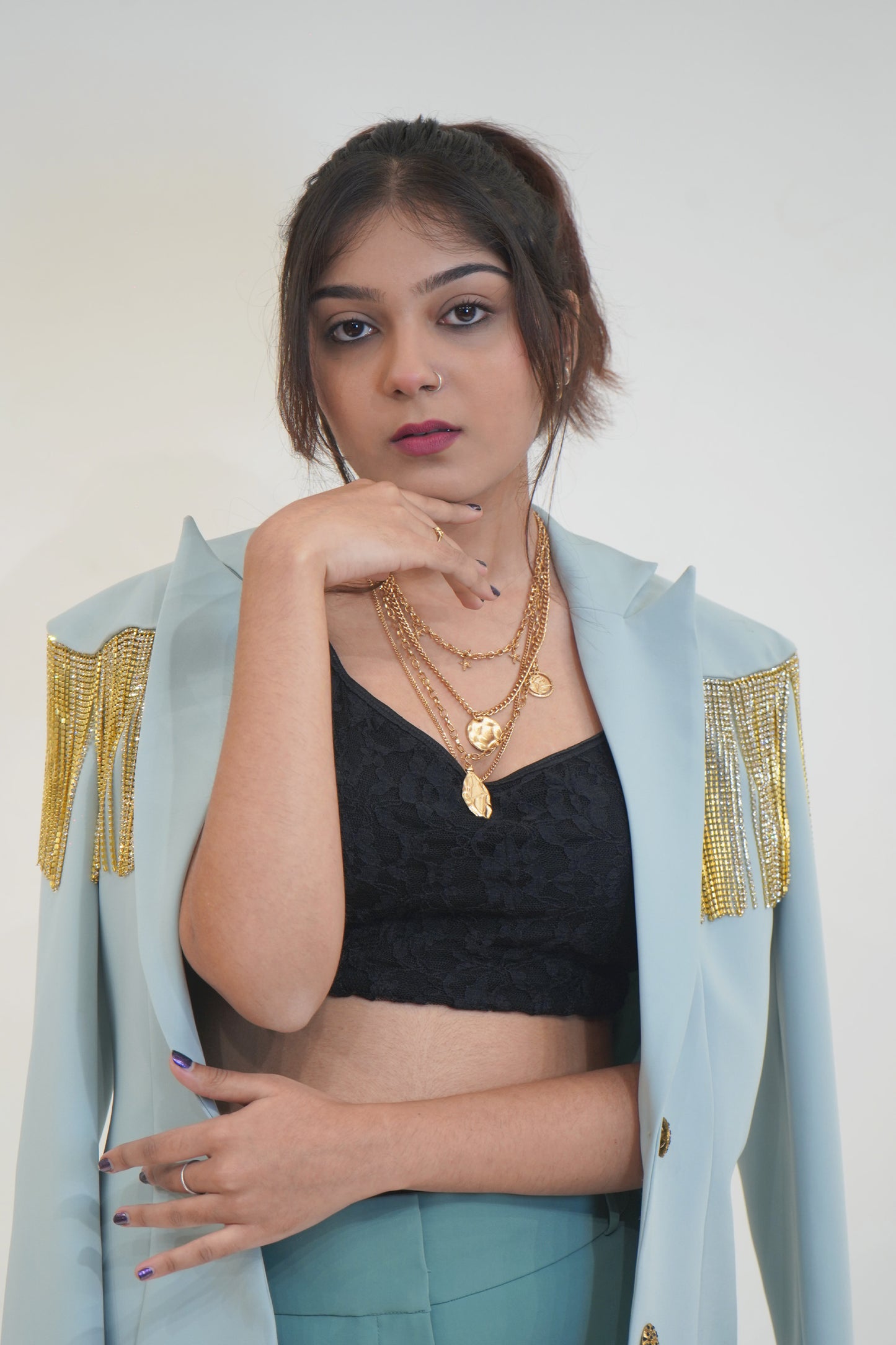 Sage Green Italian wool crepe 2 piece co-ord Blazer Set.