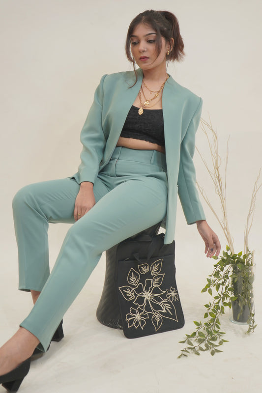 Sage Green Italian wool crepe 2 piece co-ord Blazer Set.