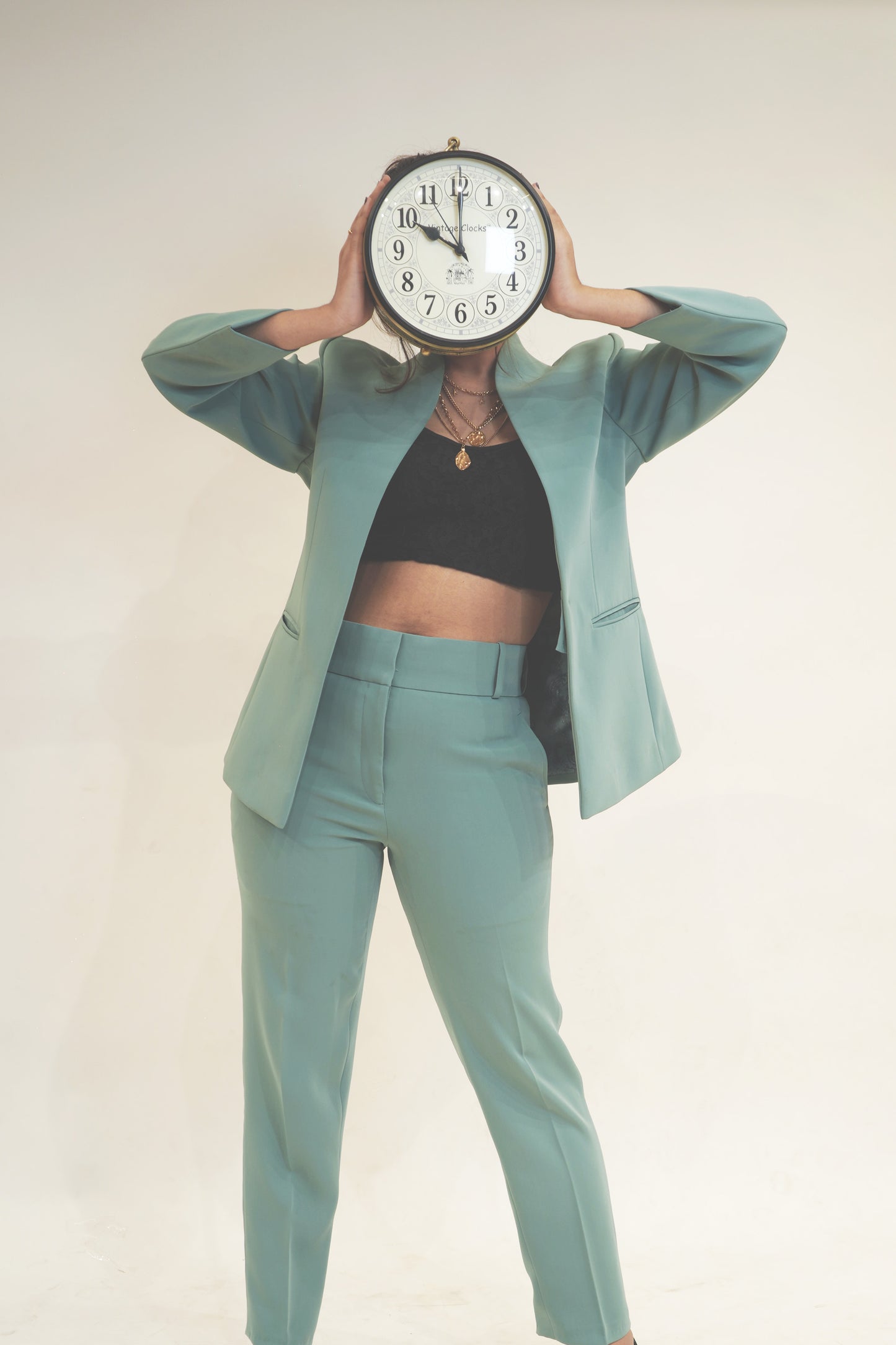 Sage Green Italian wool crepe 2 piece co-ord Blazer Set.