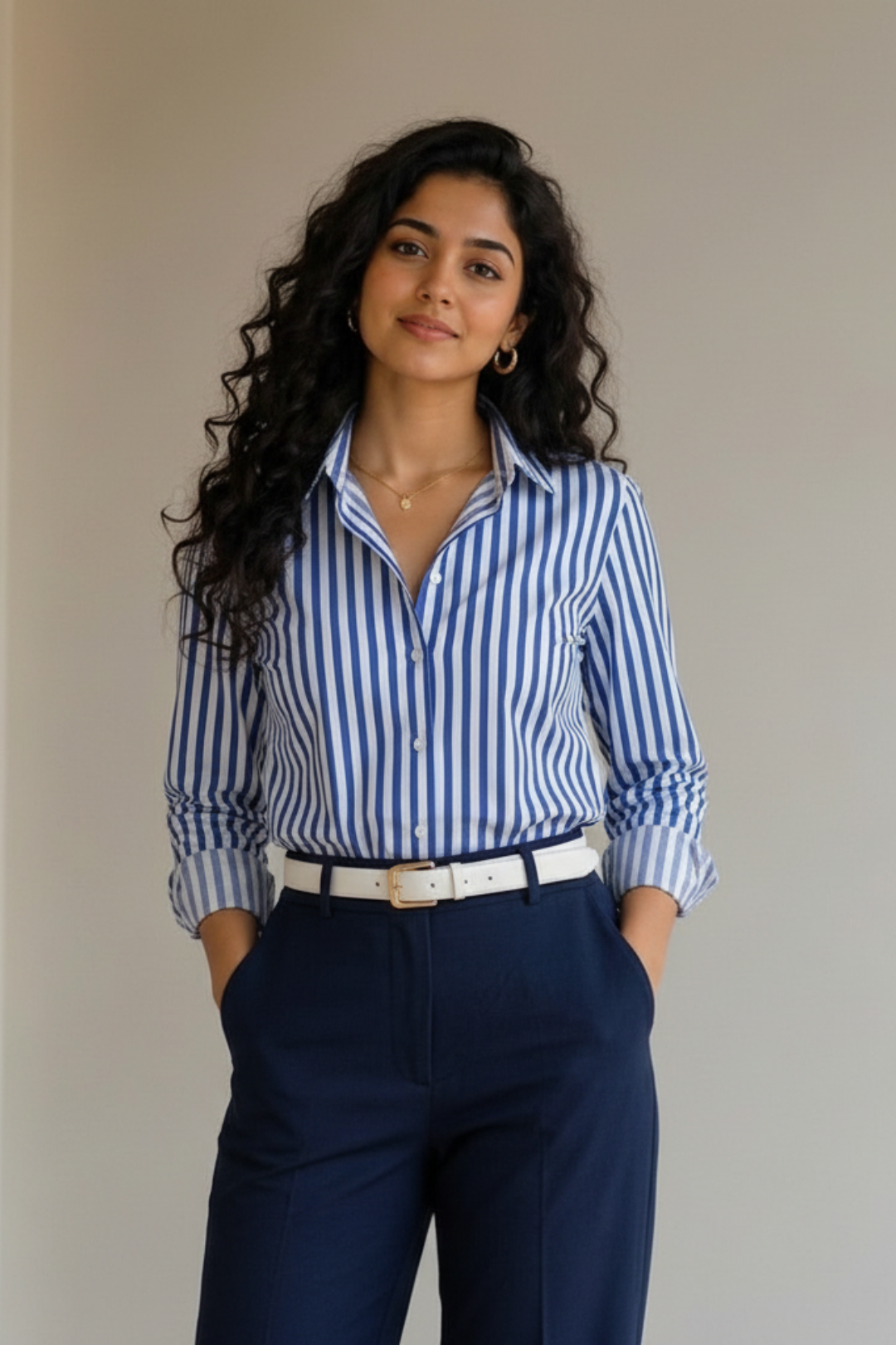 Women's Blue & White Self-Textured Co-ord Suit