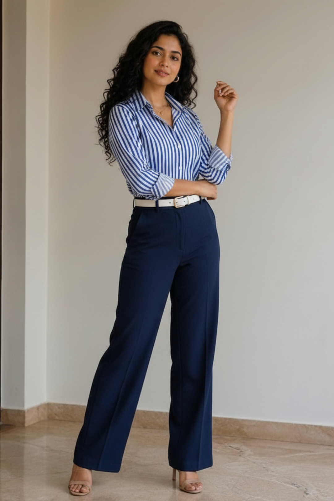 Women's Blue & White Self-Textured Co-ord Suit