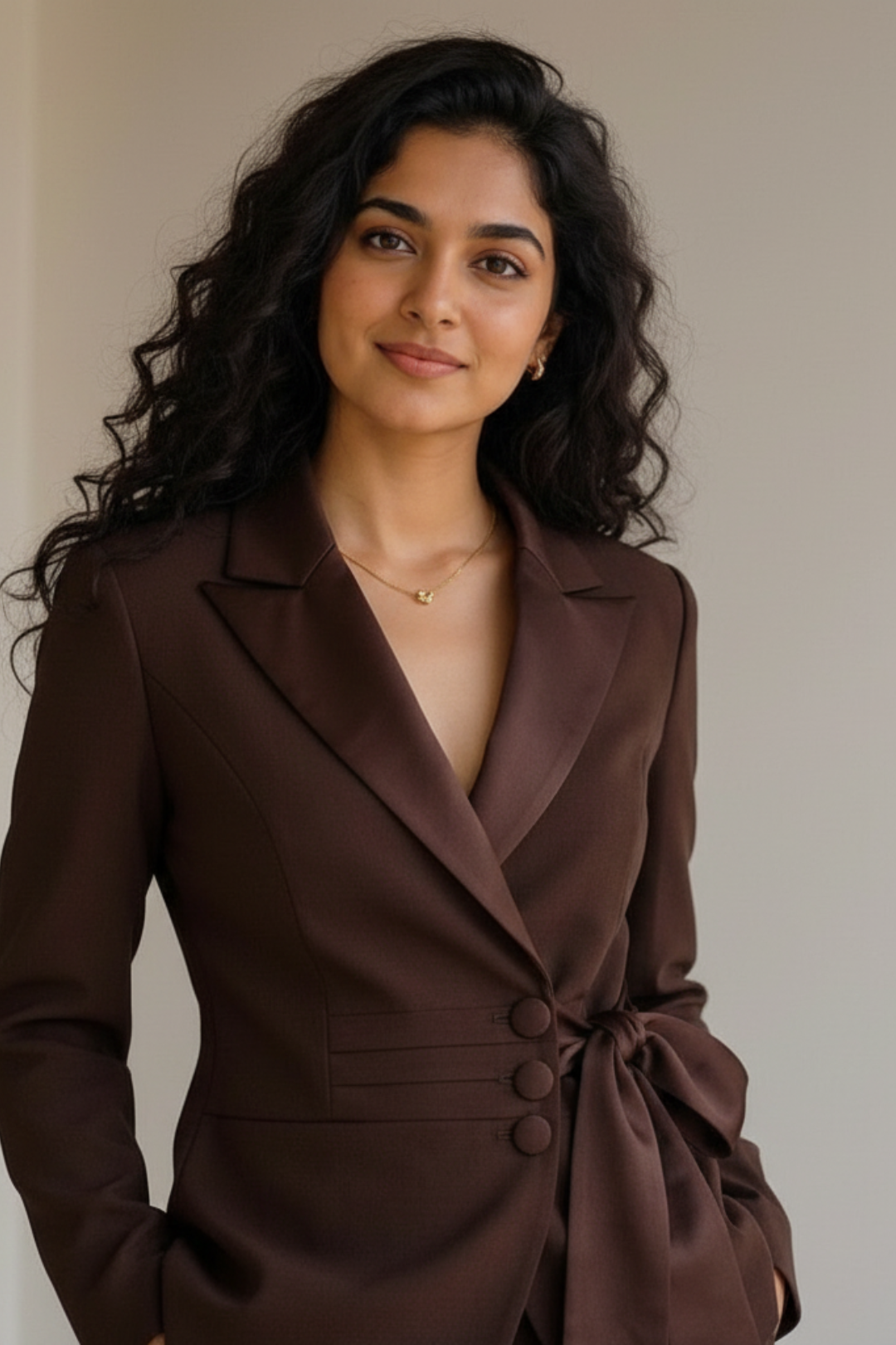 Modern Women's Business Suit with Tie-Waist Blazer