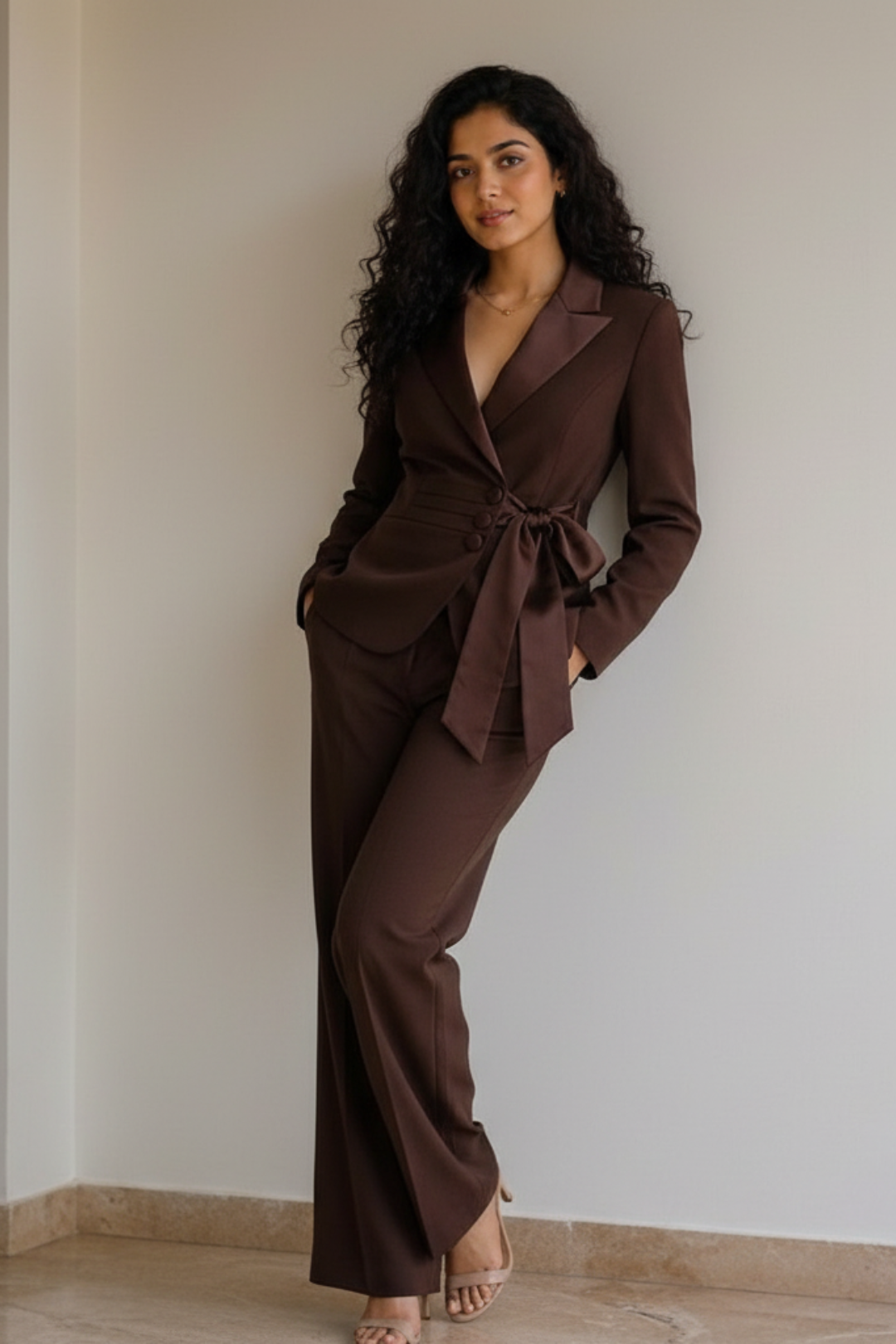 Modern Women's Business Suit with Tie-Waist Blazer
